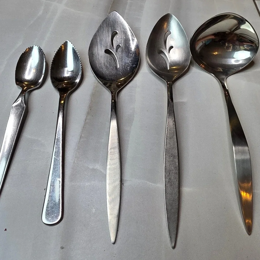 Vintage Norpro & SRI Cortina Japan Stainless Serving Set Ladle Slotted Spoons A3